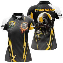 Load image into Gallery viewer, Funny Death Skeleton Custom Yellow Black Darts Shirts For Women, Personalized Cool Darts Team Jerseys TDM2190