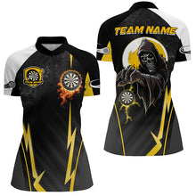 Load image into Gallery viewer, Funny Death Skeleton Custom Yellow Black Darts Shirts For Women, Personalized Cool Darts Team Jerseys TDM2190