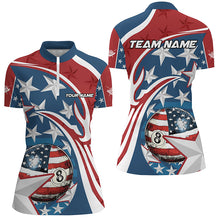 Load image into Gallery viewer, 8 Ball Pool American Flag Pattern Custom Billiard Shirts For Women, Patriotic Billiard Apparel Attire TDM2191