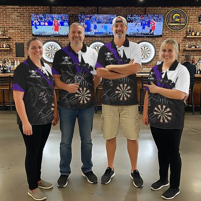 Personalized Grim Reaper Chain Darts Shirts For Women Custom Skull Darts League Team Jersey | Purple TDM7185