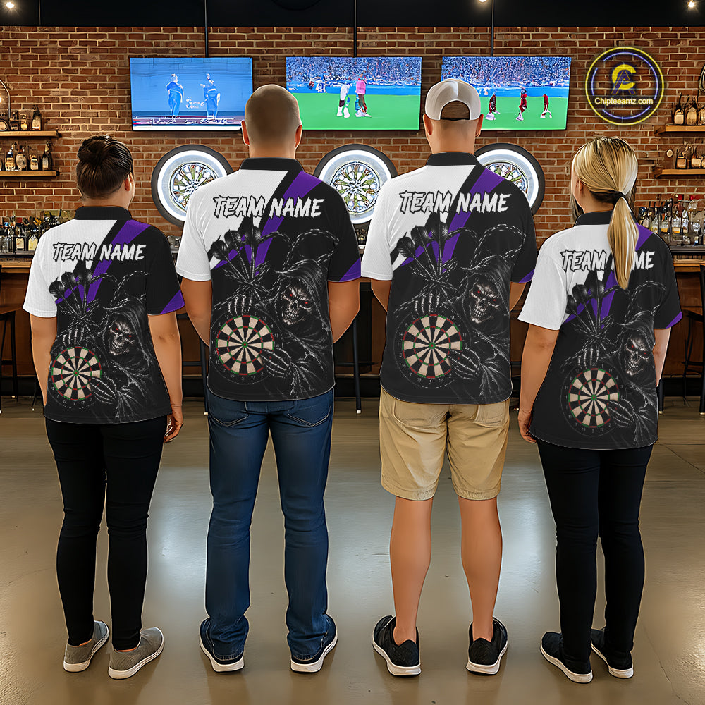 Personalized Grim Reaper Chain Darts Shirts For Women Custom Skull Darts League Team Jersey | Purple TDM7185