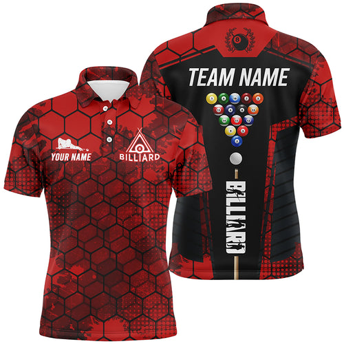 Red Grunge Hexagon Billiard Shirts For Men Custom Pool Jerseys, Billiard Tournament Team Shirts TDM2706