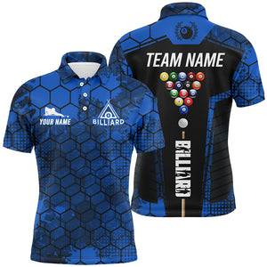 Blue Grunge Hexagon Billiard Shirts For Men Custom Pool Jerseys, Billiard Tournament Team Shirts TDM2707