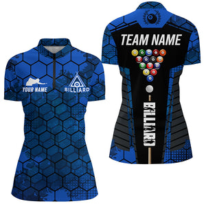 Blue Grunge Hexagon Billiard Shirts For Women Custom Pool Jerseys, Billiard Tournament Team Shirts TDM2707