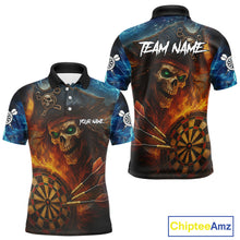 Load image into Gallery viewer, Personalized Pirate Fire Flame Darts Shirt For Men Custom Skull Darts Jersey Team Polo &amp; 1/4 Zip TDM4973