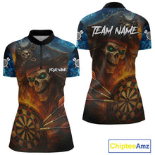 Load image into Gallery viewer, Personalized Pirate Fire Flame Darts Shirt For Women Custom Skull Darts Jersey Team Polo &amp; 1/4 Zip TDM4973