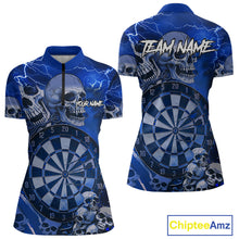 Load image into Gallery viewer, Blue Funny Skull Lightning Darts Shirt For Women Custom Darts Team Jersey Polo &amp; Quarter Zip TDM4980