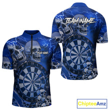 Load image into Gallery viewer, Blue Funny Skull Lightning Darts Shirt For Men Custom Darts Team Jersey Polo &amp; Quarter Zip TDM4980