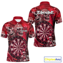 Load image into Gallery viewer, Red Funny Skull Lightning Darts Shirt For Men Custom Darts Team Jersey Polo &amp; Quarter Zip TDM4981