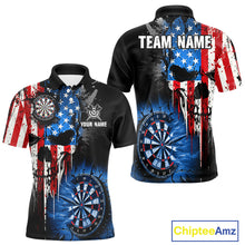 Load image into Gallery viewer, Patriotic American Flag Grunge Skull Mens Dart Shirts Custom Dart Jerseys Team Polo &amp; 1/4 Zip TDM5171