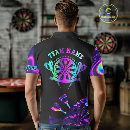 Neon Purple Holographic Mens Dart Shirts Custom Glowing Dart Jersey Team Polo & Quarter Zip TDM5172
