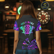 Load image into Gallery viewer, Neon Purple Holographic Womens Dart Shirts Custom Glowing Dart Jersey Team Polo &amp; Quarter Zip TDM5172