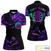 Load image into Gallery viewer, Neon Purple Holographic Womens Dart Shirts Custom Glowing Dart Jersey Team Polo &amp; Quarter Zip TDM5172