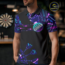 Load image into Gallery viewer, Neon Purple Blue Holographic Mens Dart Shirts Custom Glowing Dart Jersey Team Polo &amp; Quarter Zip TDM5173