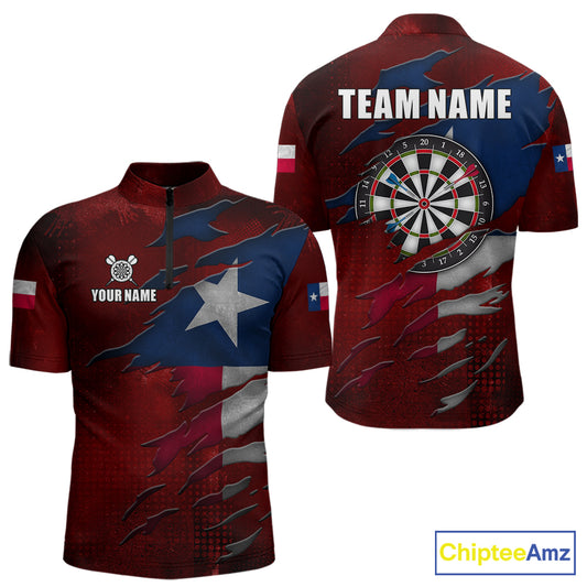 Retro Texas Flag Darts Shirt For Men Custom Patriotic Texas Darts Team Jersey Polo & 1/4 Zip TDM5417