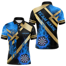 Load image into Gallery viewer, Personalized Gold And Blue Dartboard Fire Flame Custom Darts Shirts For Men, Darts Team Jerseys TDM3401