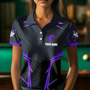 Billiard Jerseys For Women Custom Polo & Quarter-Zip Billiard Team Shirts, 8 Ball Pool Shirt |Purple TDM3532