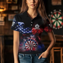 Load image into Gallery viewer, Personalized Dartboard American Flag Smoke Dart Shirts For Women Custom Patriotic Team Darts Jerseys TDM3536