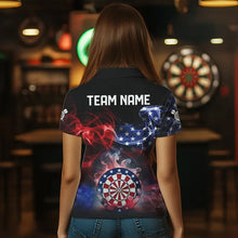 Load image into Gallery viewer, Personalized Dartboard American Flag Smoke Dart Shirts For Women Custom Patriotic Team Darts Jerseys TDM3536