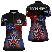 Load image into Gallery viewer, Personalized Dartboard American Flag Smoke Dart Shirts For Women Custom Patriotic Team Darts Jerseys TDM3536
