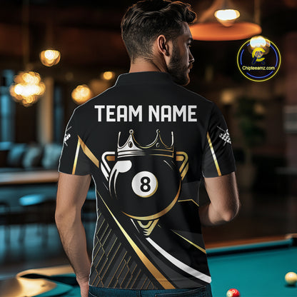 Personalized Golden 8 Ball Pool Crown Billiard Shirt For Men, Billiard Team Jersey Polo & 1/4 Zip TDM5904
