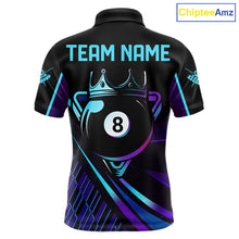 Load image into Gallery viewer, Custom Purple And Turquoise 8 Ball Crown Billiard Shirt For Men, Pool Team Jersey Polo &amp; 1/4 Zip TDM5905