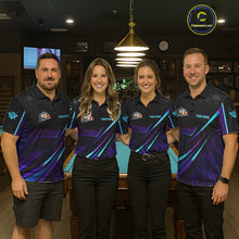 Load image into Gallery viewer, Custom Purple And Turquoise 8 Ball Crown Billiard Shirt For Men, Pool Team Jersey Polo &amp; 1/4 Zip TDM5905