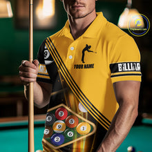Load image into Gallery viewer, Personalized Yellow Black 9 Ball Pool Billiard Shirt For Men, Billiard Team Jersey Polo &amp; 1/4 Zip TDM5906