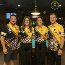 Load image into Gallery viewer, Personalized Yellow Black 9 Ball Pool Billiard Shirt For Men, Billiard Team Jersey Polo &amp; 1/4 Zip TDM5906