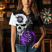 Load image into Gallery viewer, Personalized Grunge Skull Crack Wall Women Dart Shirts Custom Darts League Team Jerseys |Purple TDM3698