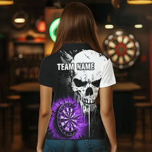 Load image into Gallery viewer, Personalized Grunge Skull Crack Wall Women Dart Shirts Custom Darts League Team Jerseys |Purple TDM3698