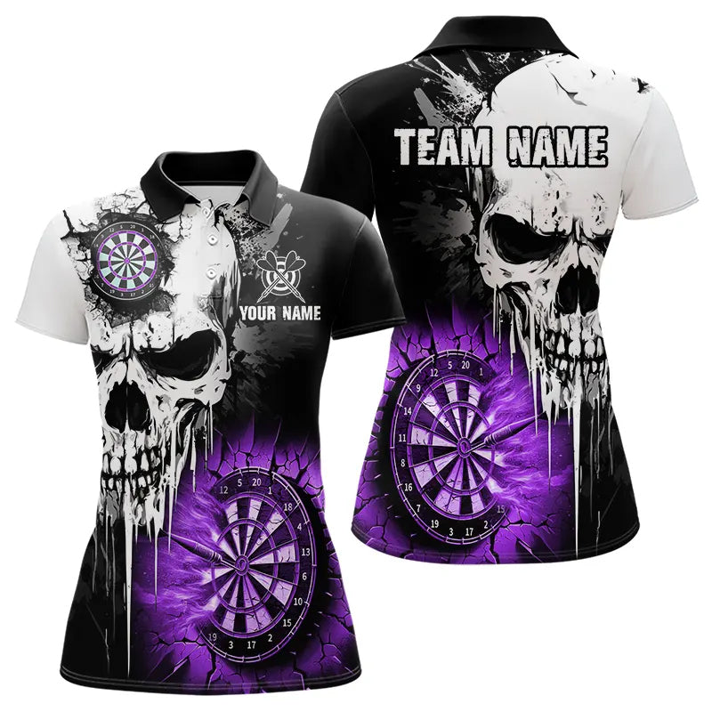 Personalized Grunge Skull Crack Wall Women Dart Shirts Custom Darts League Team Jerseys |Purple TDM3698