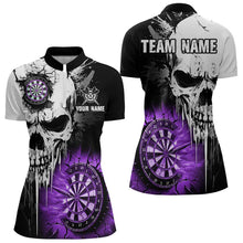 Load image into Gallery viewer, Personalized Grunge Skull Crack Wall Women Dart Shirts Custom Darts League Team Jerseys |Purple TDM3698