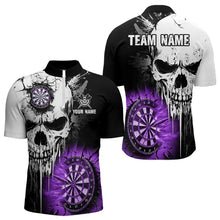 Load image into Gallery viewer, Personalized Grunge Skull Crack Wall Men Dart Shirts Custom Darts League Team Jerseys |Purple TDM3698