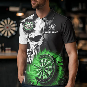 Personalized Grunge Skull Crack Wall Men Dart Shirts Custom Darts League Team Jerseys |Green TDM3699