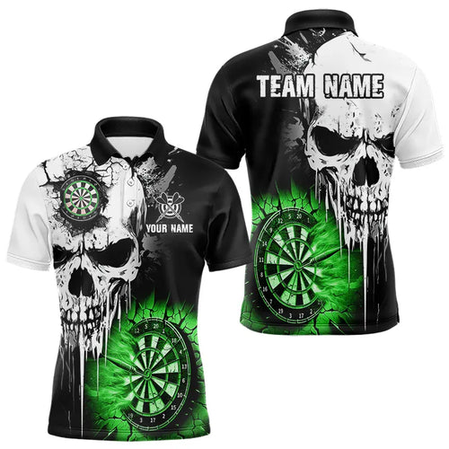 Personalized Grunge Skull Crack Wall Men Dart Shirts Custom Darts League Team Jerseys |Green TDM3699