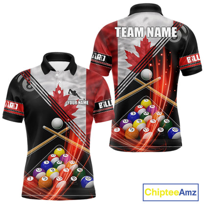 Canada Flag Custom Billiard Polo & 1/4 Zip Shirt For Men, Patriotic 8 Ball Pool Team Jersey TDM6045