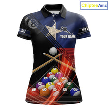 Load image into Gallery viewer, Texas Flag Custom Billiard Polo &amp; 1/4 Zip Shirt For Women, Patriotic 8 Ball Pool Team Jersey TDM6046
