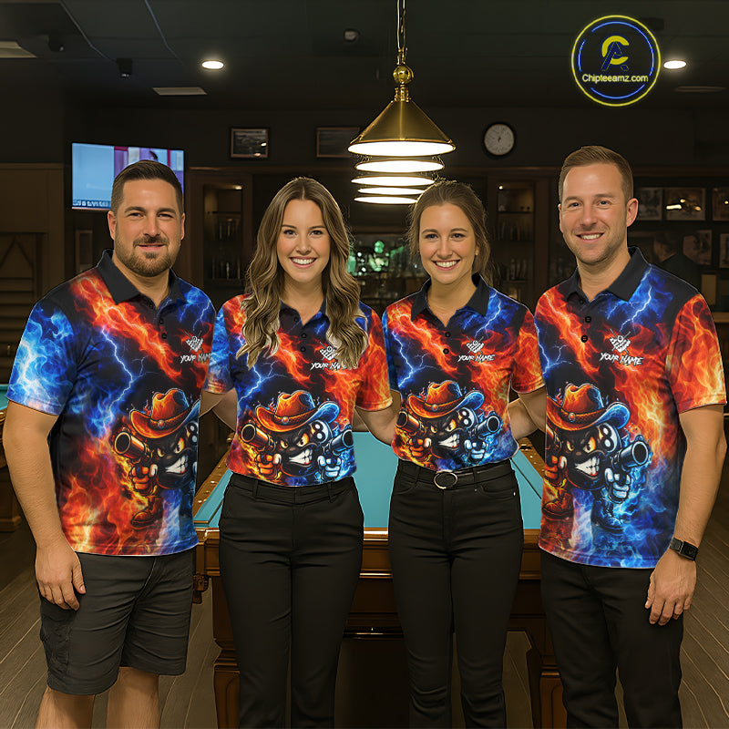Blue And Orange Funny 8 Ball Flame Billiard Shirt For Men, Pool Team Jersey Polo & 1/4 Zip TDM6051