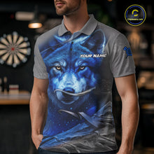 Load image into Gallery viewer, Personalized Wolf Lightning Darts Shirt For Men, Darts Team Jersey Polo &amp; 1/4 Zip |Blue TDM6305