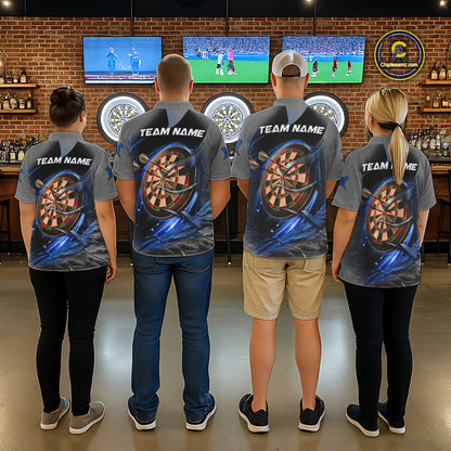 Personalized Wolf Lightning Darts Shirt For Women, Darts Team Jersey Polo & 1/4 Zip |Blue TDM6305