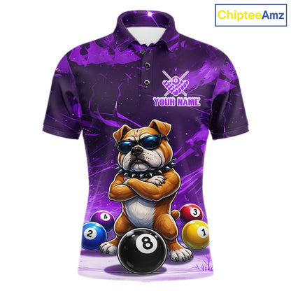 Funny Bulldog Pool Balls Billiard Shirt For Men Custom Billiard Team Jersey Polo & 1/4 Zip |Purple TDM6478