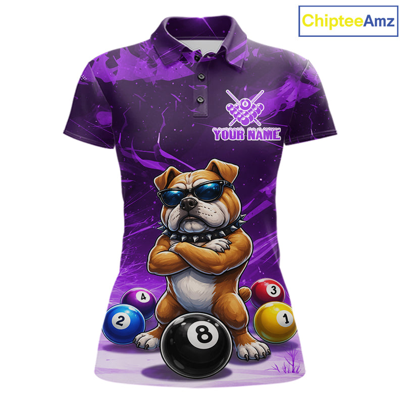 Funny Bulldog Pool Balls Billiard Shirt For Women Custom Billiard Team Jersey Polo & 1/4 Zip |Purple TDM6478