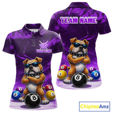 Load image into Gallery viewer, Funny Bulldog Pool Balls Billiard Shirt For Women Custom Billiard Team Jersey Polo &amp; 1/4 Zip |Purple TDM6478