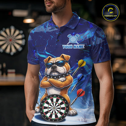 Personalized Blue Funny Bulldog Darts Shirt For Men Custom Darts Jersey Team Polo & 1/4 Zip TDM6481