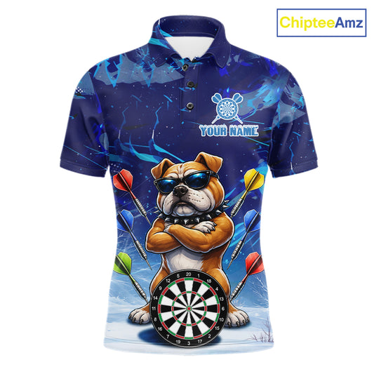 Personalized Blue Funny Bulldog Darts Shirt For Men Custom Darts Jersey Team Polo & 1/4 Zip TDM6481
