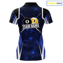 Load image into Gallery viewer, Blue 8 Ball &amp; 9 Ball Pool Billiard Shirt For Women Custom Geometric Billiard Jersey Polo &amp; 1/4 Zip TDM6482