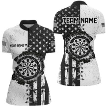 Load image into Gallery viewer, Personalized Black White Grunge US Flag Darts Shirts For Women Custom Patriotic Retro Darts Jerseys TDM1986