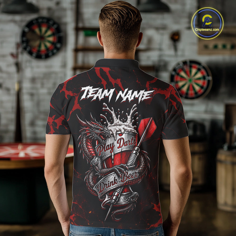 Black And Red Personalized Dragon Beer Darts Shirts For Men Custom Darts League Team Jersey TDM7205