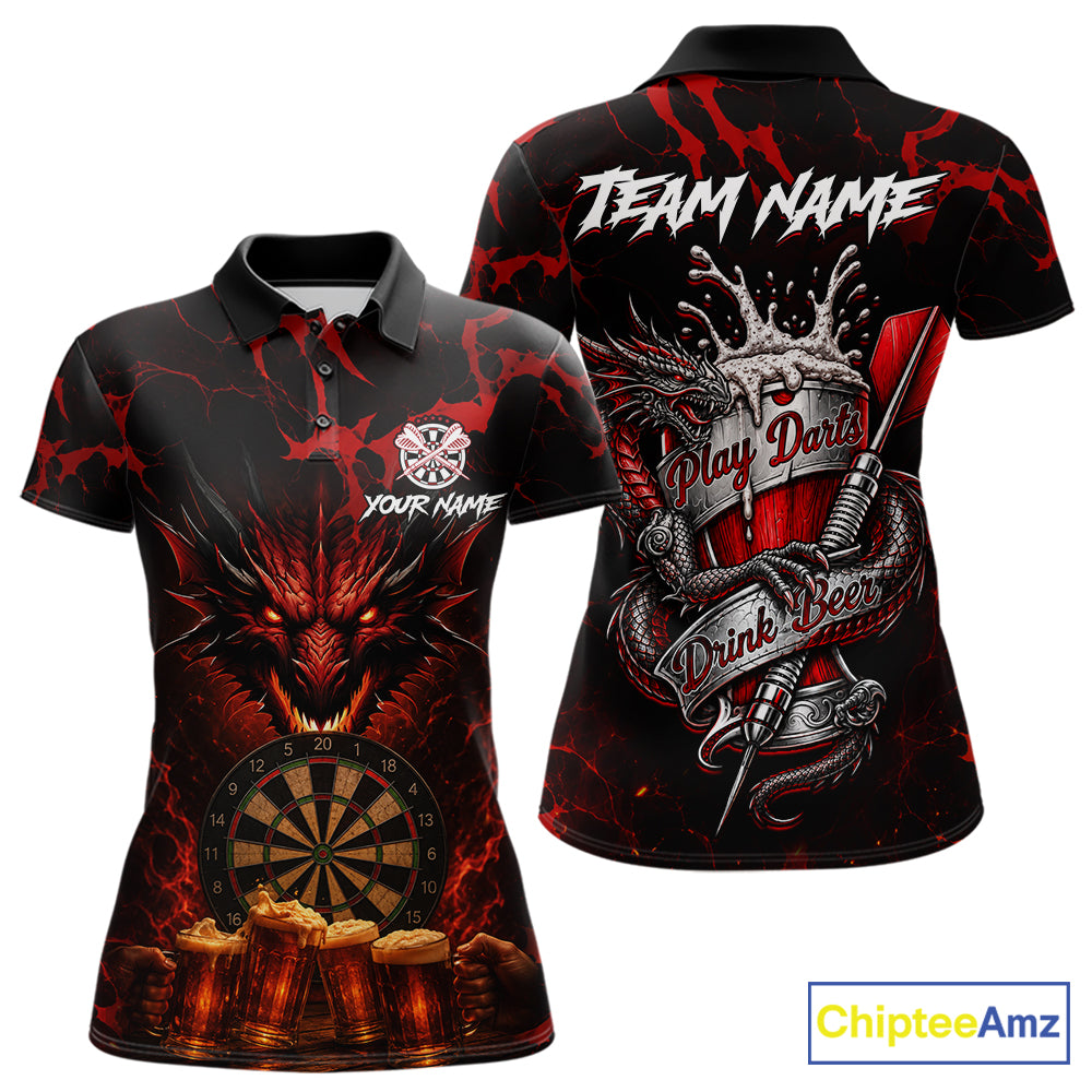Black And Red Personalized Dragon Beer Darts Shirts For Women Custom Darts League Team Jersey TDM7205
